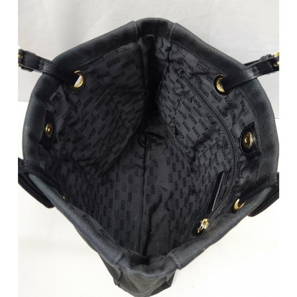 Michael Kors Jet Set Black Canvas Double Handle Tote Shoulder Bag - Picture 9 of 13